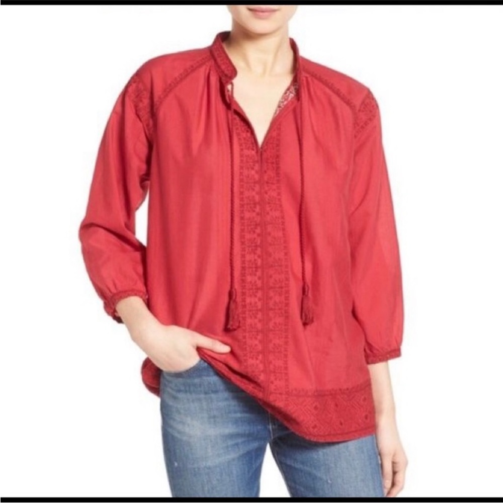 Madewell Red Embroidered Tunic Blouse